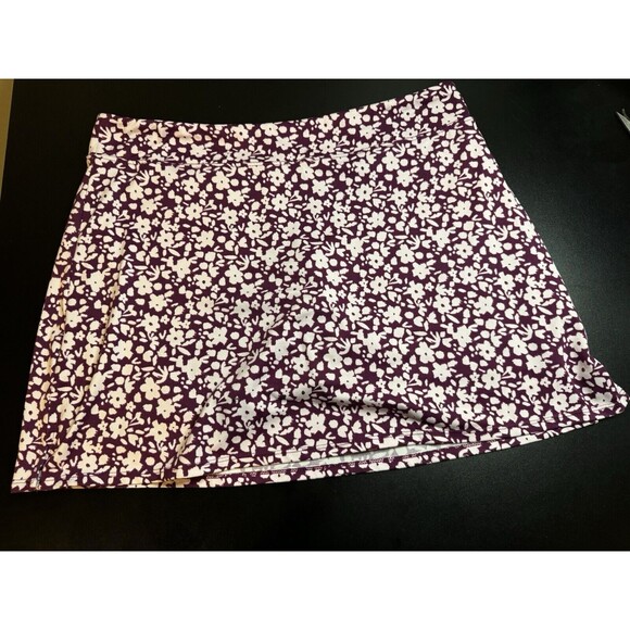 NEW WOMENS Tranquility PLUM PURPLE W/ PINK FLORAL PULL ON KNIT SKORT SIZE Large - Picture 2 of 5